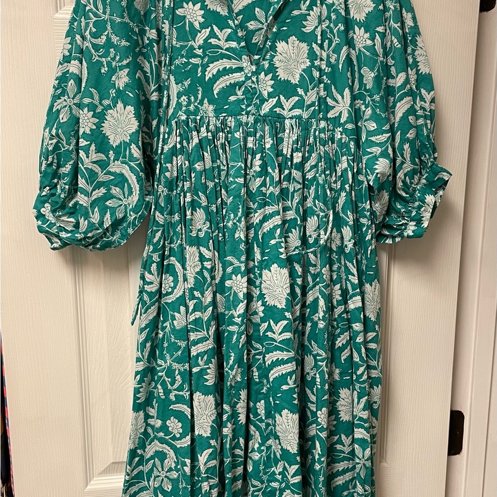 Molly Bracken Green and White Floral Midi Dress